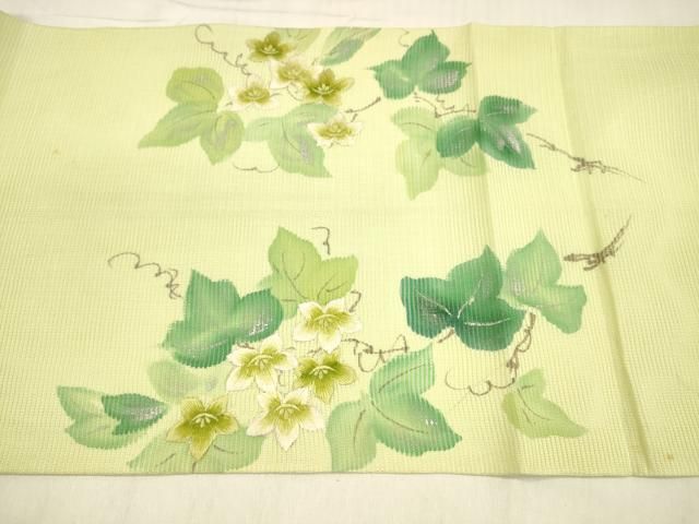 平和屋着物＊夏物 九寸開き名古屋帯 作家物 手描き 刺繍 蔦の葉花文 銀