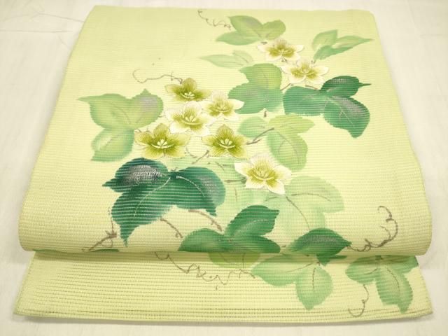 平和屋着物＊夏物 九寸開き名古屋帯 作家物 手描き 刺繍 蔦の葉花文 銀