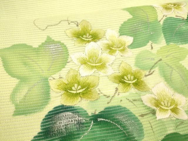 平和屋着物＊夏物 九寸開き名古屋帯 作家物 手描き 刺繍 蔦の葉花文 銀