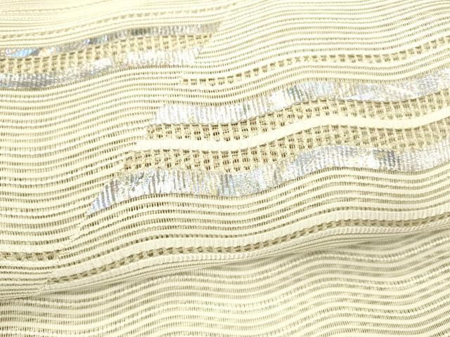 平和屋着物＊夏物 絽綴れ 八寸名古屋帯 よろけ縞 銀糸 正絹 逸品