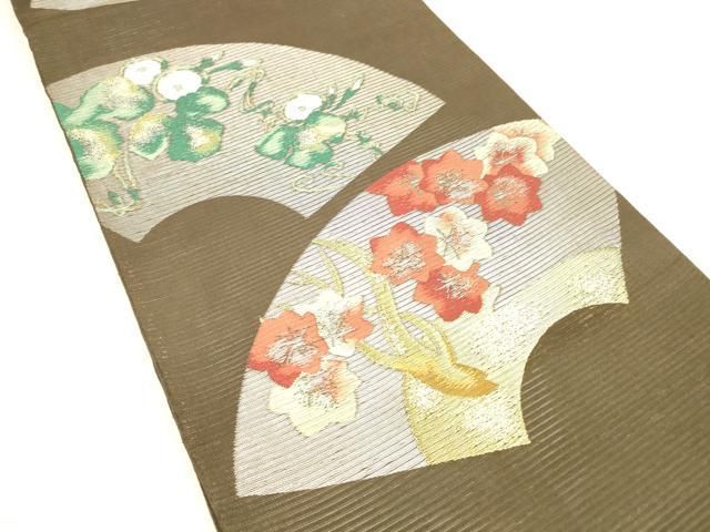 平和屋着物＊夏物 西陣 川島織物 六通柄 本袋帯 地紙蔦の葉花文 金銀糸 正絹 cm