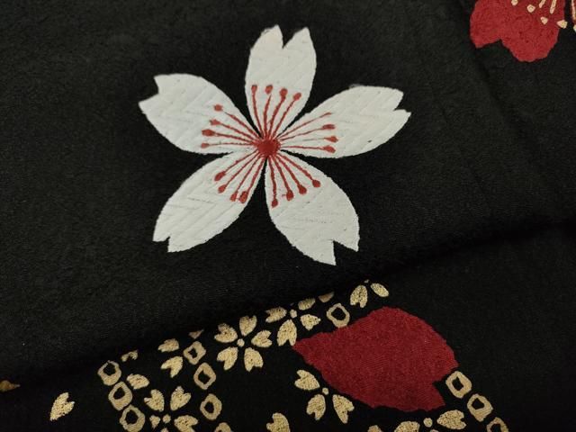  平和屋着物●訪問着 竹屋町刺繍 駒刺繍 舞桜文 黒地 金彩 正絹 ut 訪問着 付け下げ 着物
