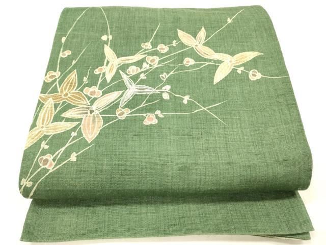 平和屋着物＊夏物 太鼓柄袋帯 ろうけつ染め 作家物 枝花文 麻 cm