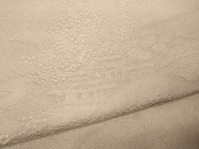  平和屋着物●上質な色無地 風景草花地紋 肌色 正絹 ut 色無地 着物