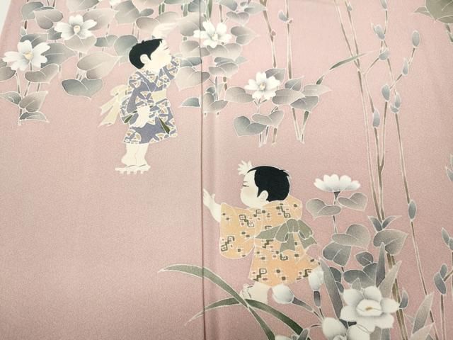 平和屋着物○訪問着 友禅 作家物 童子遊び 草花文 正絹 逸品