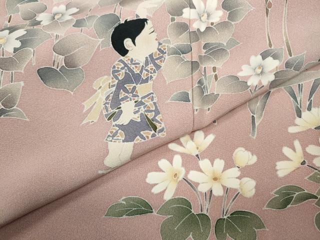 平和屋着物○訪問着 友禅 作家物 童子遊び 草花文 正絹 逸品