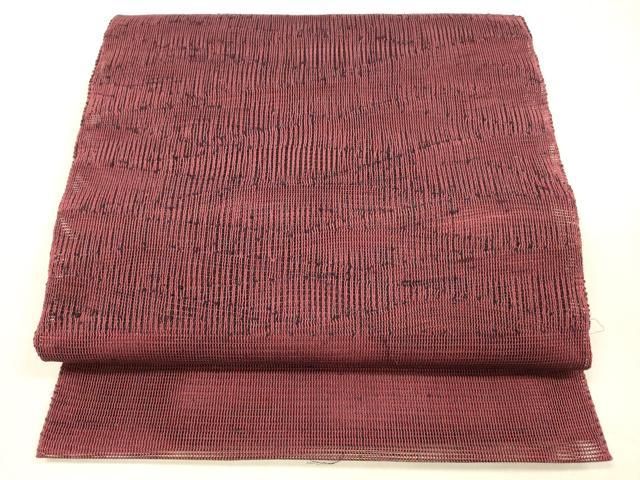 平和屋着物＊夏物 八寸名古屋帯 流水文 暗紅色 正絹 cm