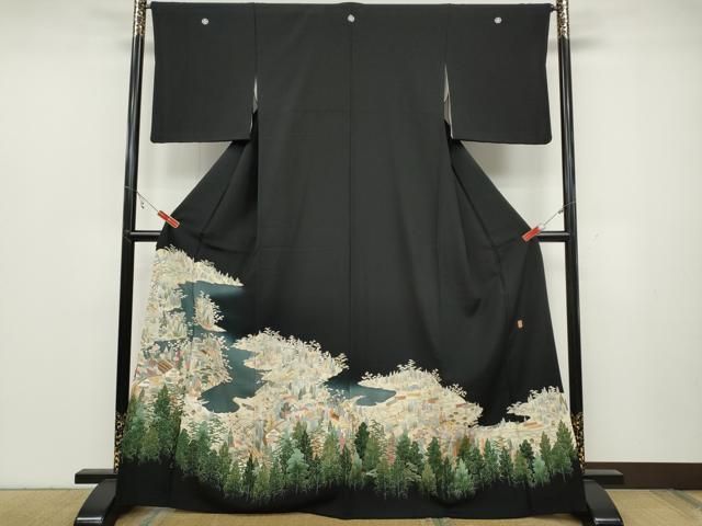 平和屋着物●本加賀友禅作家 柿本市郎 黒留袖 風景草花文 正絹 ut