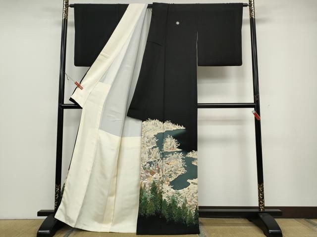 平和屋着物●本加賀友禅作家 柿本市郎 黒留袖 風景草花文 正絹 ut