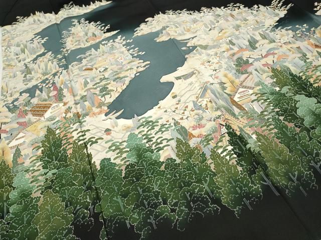  平和屋着物●本加賀友禅作家 柿本市郎 黒留袖 風景草花文 正絹 ut 黒留袖 着物