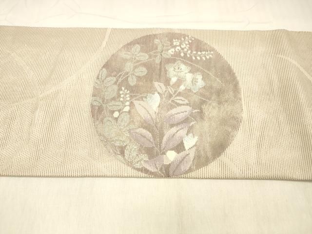 平和屋着物＊夏物 九寸名古屋帯 草花丸文 金銀糸 正絹 逸品 DABB3284cm