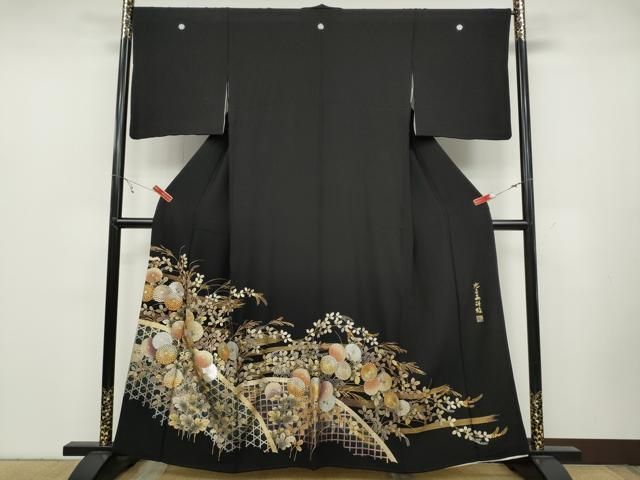 平和屋着物●金彩友禅 卓越技能者 名工 和田光正工房 黒留袖 光正髙蒔絵 籬草花文 金銀彩 正絹 ut
