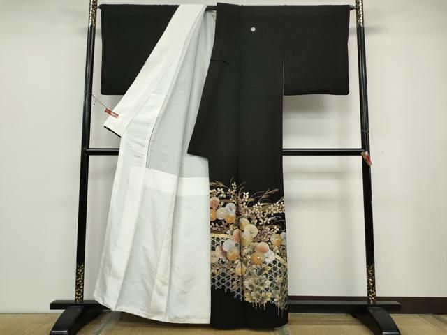 平和屋着物●金彩友禅 卓越技能者 名工 和田光正工房 黒留袖 光正髙蒔絵 籬草花文 金銀彩 正絹 ut