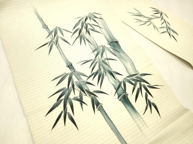 平和屋着物＊夏物 絽塩瀬 九寸名古屋帯 手描き 笹竹文 正絹 cm