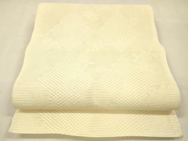 平和屋着物＊夏物 八寸名古屋帯 花菱文 鳥の子色 cm