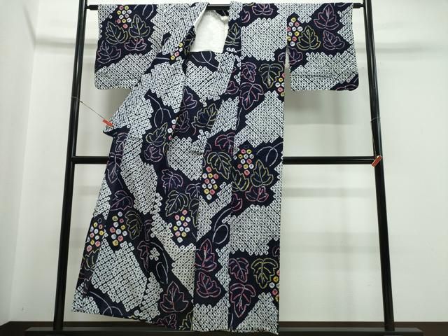  平和屋着物∴夏物 浴衣 有松鳴海絞り 葡萄蔦の葉文 綿 ng 浴衣単品 浴衣