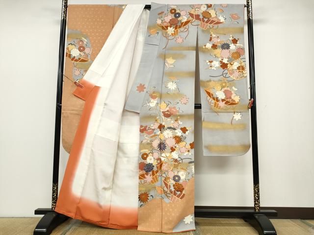 平和屋着物●豪華振袖 駒刺繍 麻の葉花籠文 金彩 正絹 ut