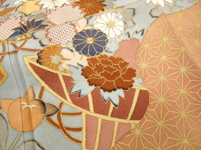 麻の葉花籠文 金彩