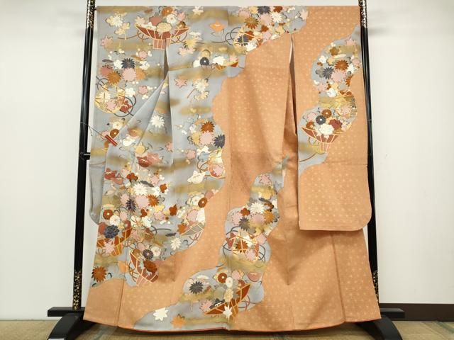 平和屋着物●豪華振袖 駒刺繍 麻の葉花籠文 金彩 正絹 ut