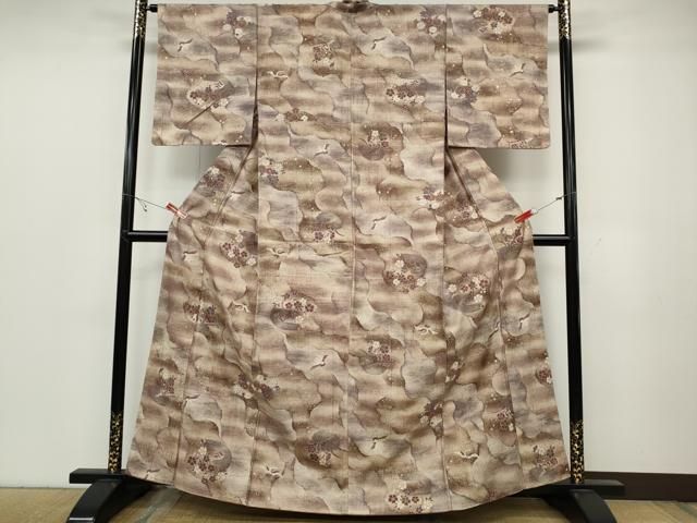 平和屋着物●上質な小紋 紬地 道長飛鶴花文 金銀彩 正絹 ut