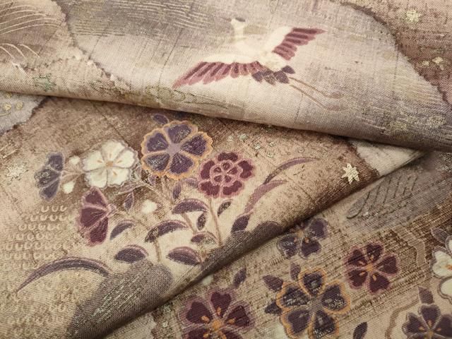 平和屋着物●上質な小紋 紬地 道長飛鶴花文 金銀彩 正絹 ut