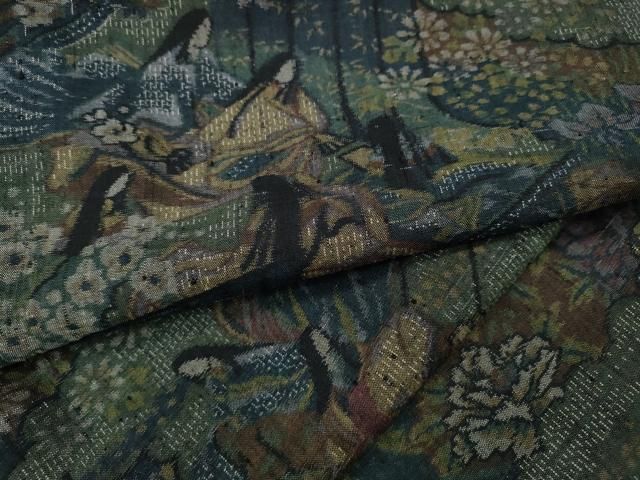 平和屋着物●小千谷紬 100亀甲 十二単 雲取り屏風花文 正絹 ut