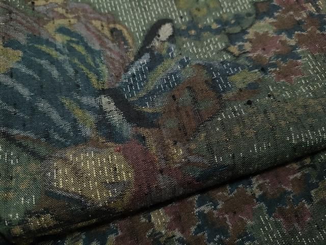  平和屋着物●小千谷紬 100亀甲 十二単 雲取り屏風花文 正絹 ut 紬 着物