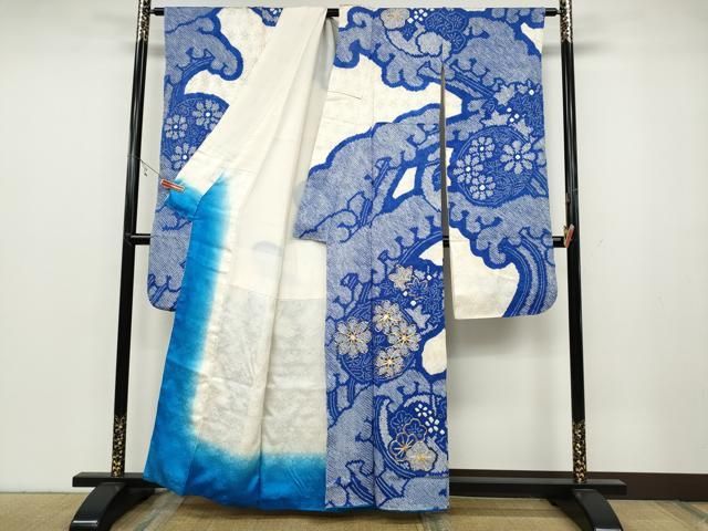 平和屋着物●豪華振袖 総絞り 駒刺繍 立波草花文 正絹 ut