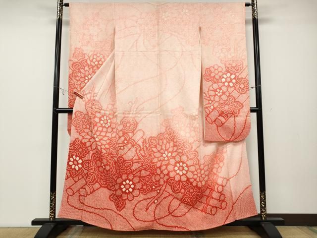 平和屋着物●豪華振袖 総絞り 草花文 暈し染め 正絹 ut