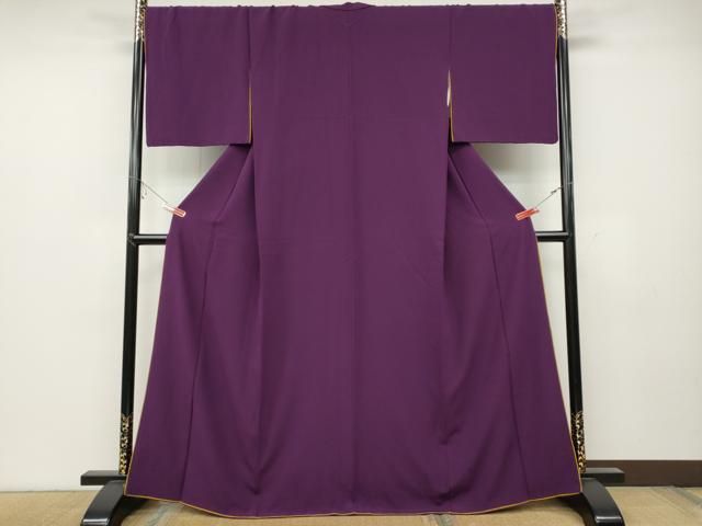 平和屋着物●上質な色無地 霞地紋 蒲葡色 十二単風 やまと誂製 正絹 ut