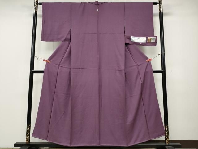 平和屋着物●上質な色無地 堅牢染 霞地紋 京紫色 反端付き 正絹 ♥ ut