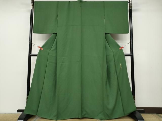 平和屋着物●上質な色無地 作家物 菊地紋 老竹色 正絹 ut