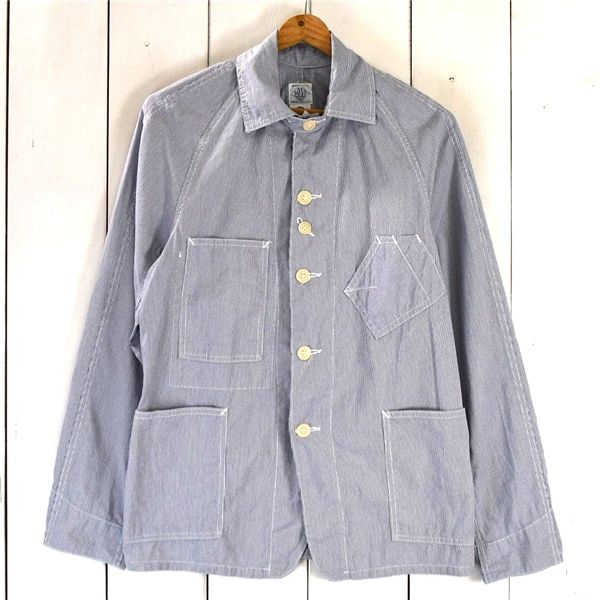 ポストオーバーオールズ POST O ALLS エンジニア ジャケット カバーオール シャツジャケット M ネイビー ストライプ 5 TL 004 メンズビジネス 202512
