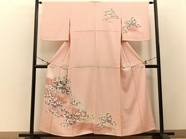 平和屋着物▽訪問着 単衣 流水花文 暈し染め 金彩 正絹 hj