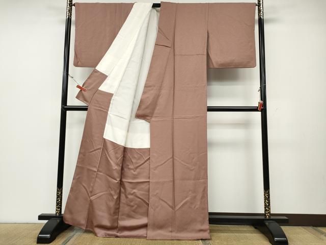  平和屋着物●本草木染作家 瑞寶 色無地 霞地紋 珊瑚色 正絹 ut 色無地 着物