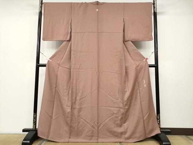 平和屋着物●本草木染作家 瑞寶 色無地 霞地紋 珊瑚色 正絹 ut