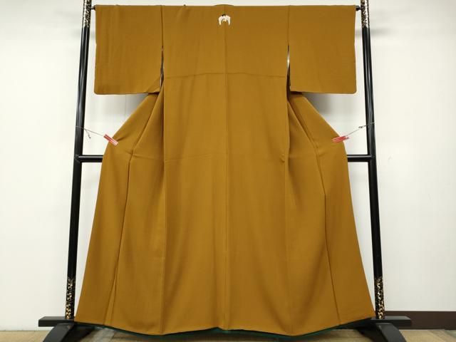 平和屋着物●ファッションデザイナー 花井幸子 色無地 霞地紋 桑茶色 正絹 ut