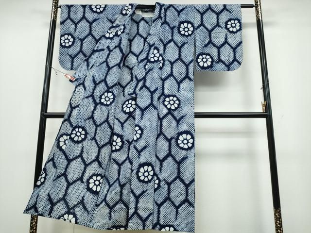 平和屋着物∴夏物 浴衣 有松鳴海絞り 亀甲花文 綿 ng