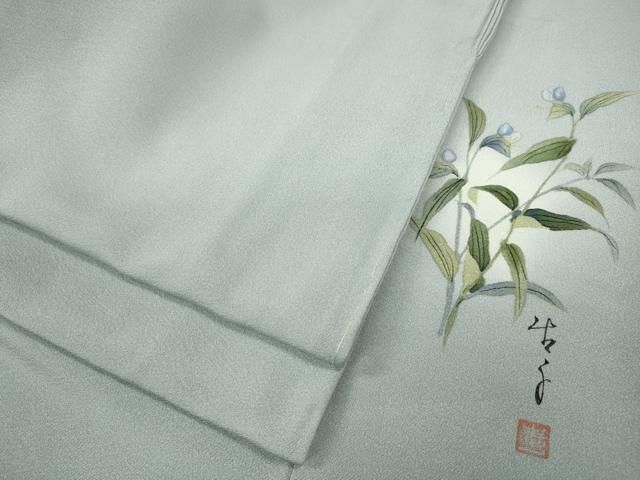 平和屋着物●手描友禅女流作家 一色生子 色無地 秘色色 正絹 ♥ ut