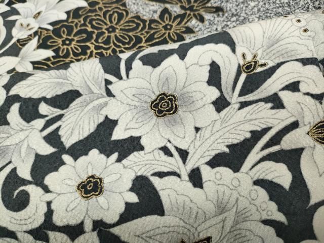 平和屋着物○訪問着 更紗花唐草文 たたき染め 金彩 正絹 逸品