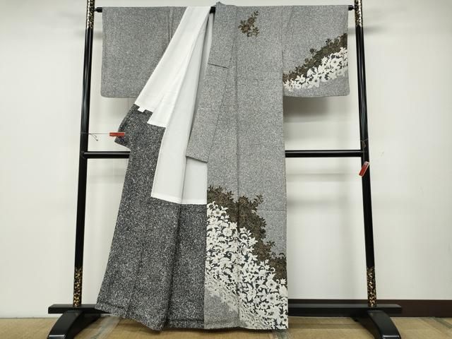 平和屋着物●訪問着 更紗花唐草文 たたき染め 金彩 正絹 ut