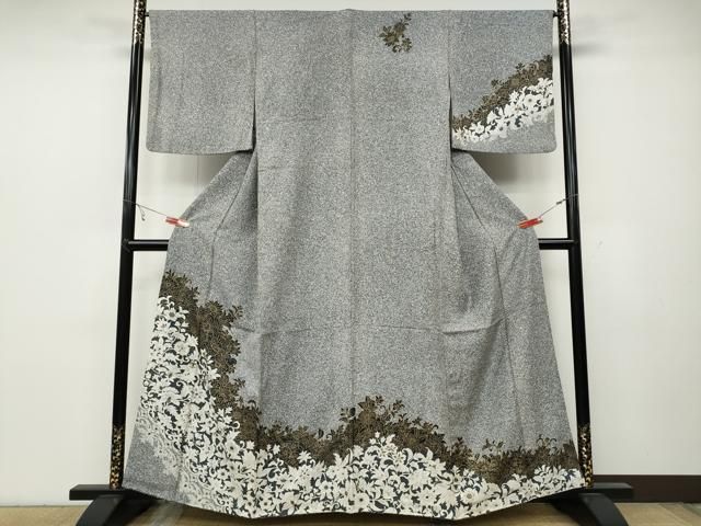 平和屋着物○訪問着 更紗花唐草文 たたき染め 金彩 正絹 逸品