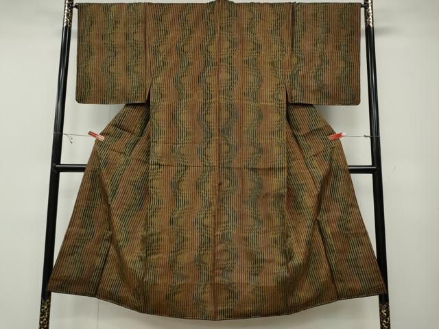 平和屋着物●男性 小紋 紬地 よろけ縞 正絹 ut