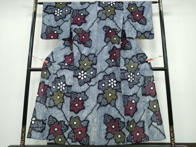 平和屋着物∴夏物 浴衣 有松鳴海絞り 舞花文 綿 ng