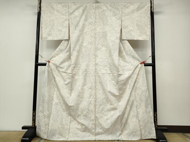 平和屋着物●本場大島紬 白大島 9マルキ 御所車草花文 ロング丈 正絹 ut