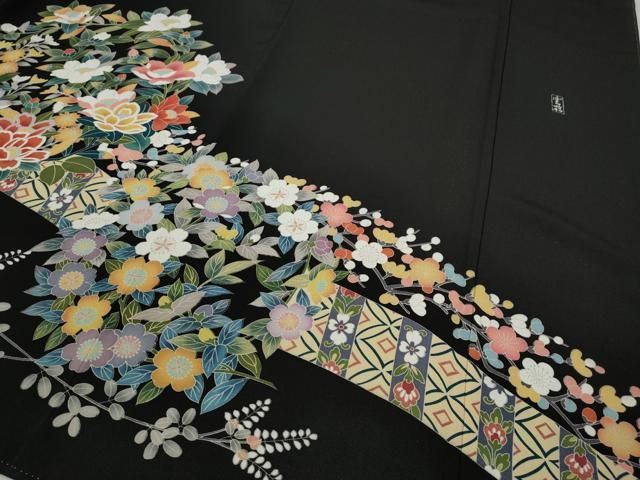 平和屋着物○豪華黒留袖 友禅 作家物 草花文 正絹 逸品 未使用
