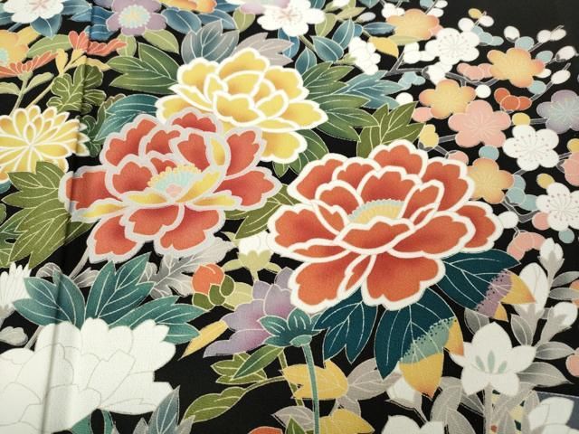 平和屋着物○豪華黒留袖 友禅 作家物 草花文 正絹 逸品 未使用