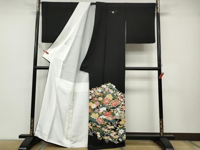 平和屋着物○豪華黒留袖 友禅 作家物 草花文 正絹 逸品 未使用