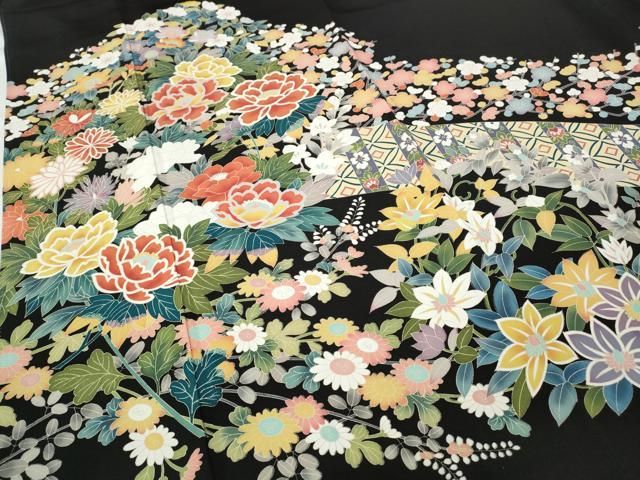 平和屋着物○豪華黒留袖 友禅 作家物 草花文 正絹 逸品 未使用