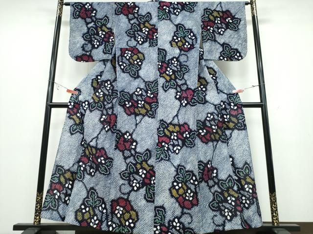 平和屋着物∴夏物 浴衣 有松鳴海絞り 草花文 綿 ng